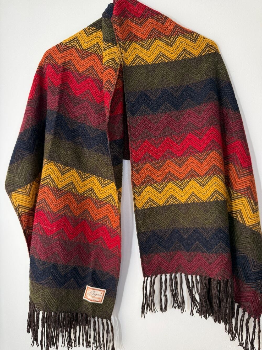 Figueroa Alpaca Scarf Made in Peru Multicolor Chevron Woven Fringe